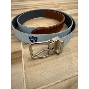 Peter Millar CRCC Florida Logo Webbed Belt Light Blue Leather Tip Mens 42